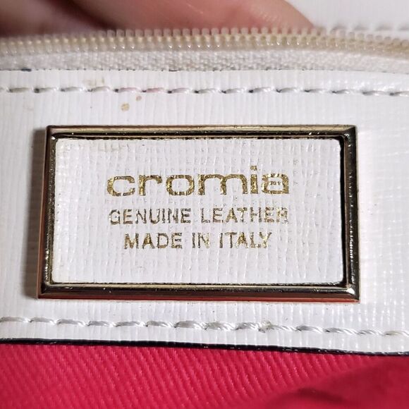 Cromia White Pink Coated Colorblock Suede Textured Leather Satchel Womens - Picture 6 of 16